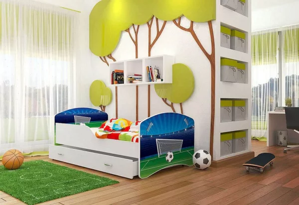 Kinderbett mit Märchen Muster FRAGA + Lattenrost + Matratze - KOSTENLOS
