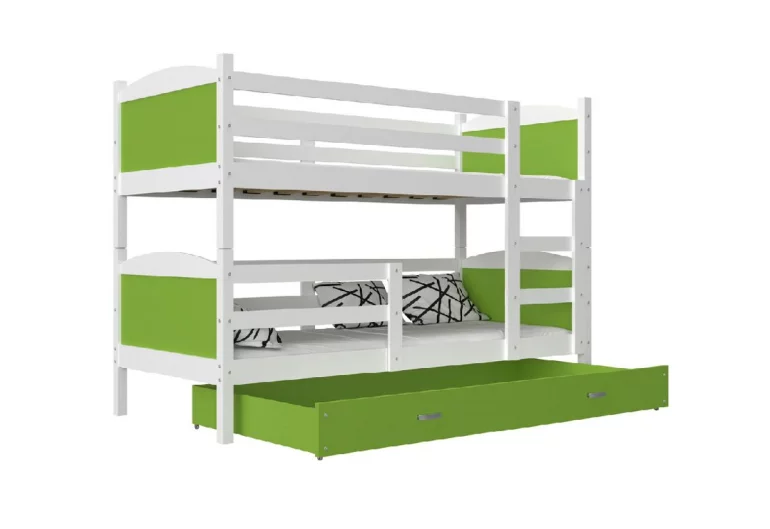Etagenbett für Kinder MATES + Matratze + Lattenrost - KOSTENLOS, 190x80, weiß/grün