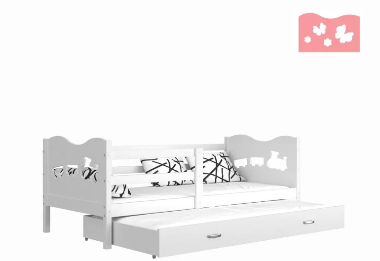 Kinderbett FOX P2 color + Matratze + Lattenrost - KOSTENLOS, 190x80, weiß/Schmetterling/weiß