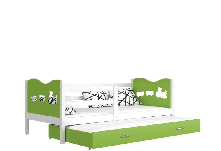 Dětská postel FOX P2 color + matrace + rošt ZDARMA, 184x80, bílá/srdce/zelená