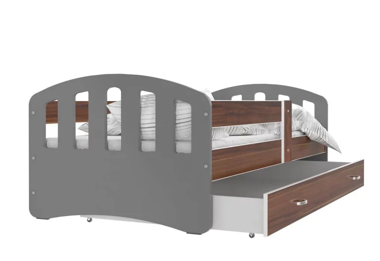 Dětská postel ŠTÍSTKO barevná + matrace + rošt ZDARMA, 160x80, šedá/havana