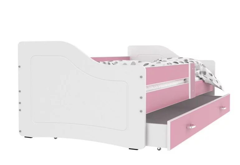 Kinderbett SWAN + Matratze + Lattenrost - KOSTENLOS, 140x80, rosa/weiß