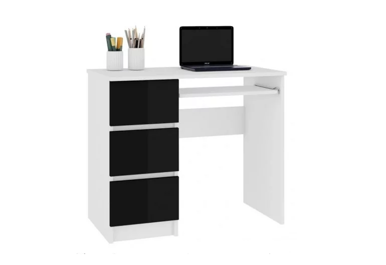 Schreibtisch KORDA A-6, 90x77x50, weiß/schwarz Glanz, link
