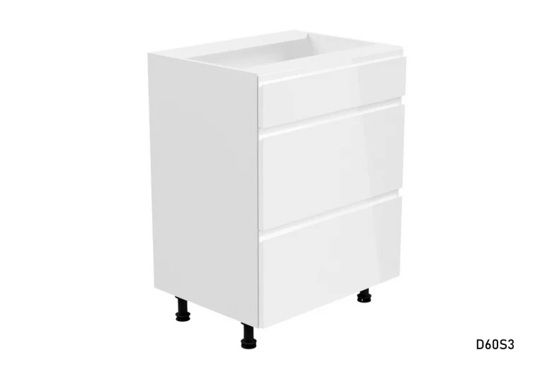 Breiter Schubladen-Unterküchenschrank YARD D60S3, 60x82x47, weiß/weiß Glanz